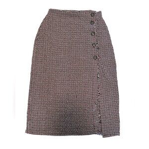 Pull&Bear Plaid Button Front Midi Skirt High Waist Checkered Burgundy Size Small